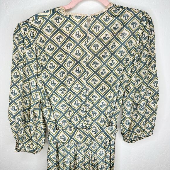 NWT Anthropologie Farm Rio V Neck Sheer Mushroom Print Wide Leg Jumpsuit Medium - Picture 8 of 16